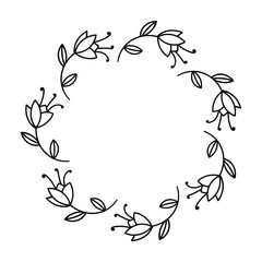 Flower wreath. Floral round frame isolated on white background. Vector illustration.