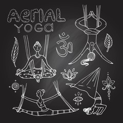 Beautiful hand drawn illustration aerial yoga.