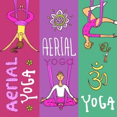 Beautiful hand drawn illustration aerial yoga. - 206985759