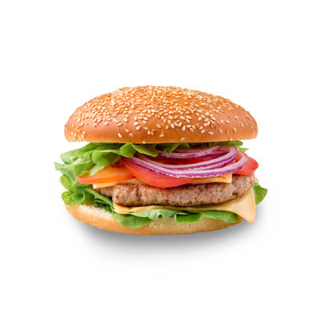 Perfect hamburger classic burger american cheeseburger isolated