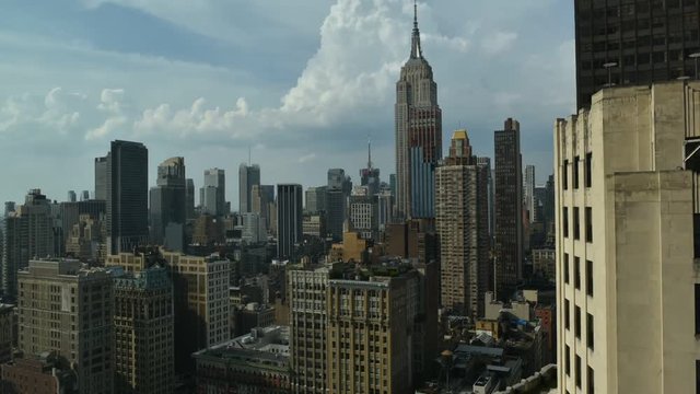 New York City Time Lapse Aerial View Panorama Footage Clouds Running Background