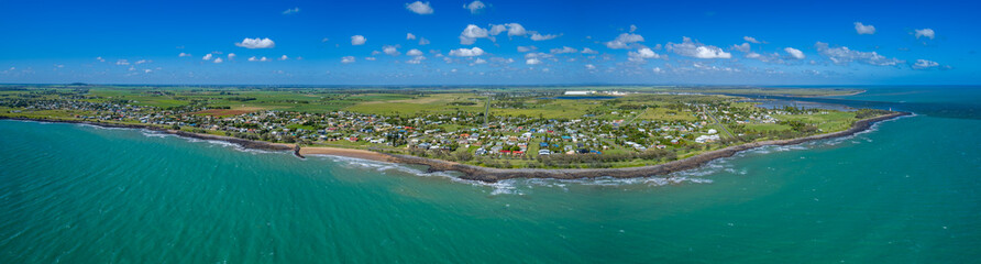 Burnett Heads, Queensland / Australia - December 2017 - Aerial Panorama of Burnett Heads during the day