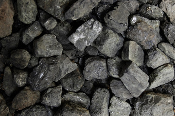 Black coal background or texture. Top view. Coal mining concept.