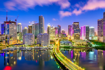 Miami, Florida, USA Biscayne Bay Skyline - obrazy, fototapety, plakaty