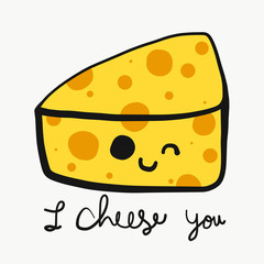 Cheese cartoon smile face doodle vector illustration
