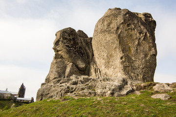 Devil's rock in Pidkamin, Lviv region, West Ukraine summer landscape