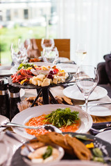 delicious dishes on the table in the restaurant