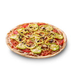 Mushroom pizza vegetarian on white background isolated