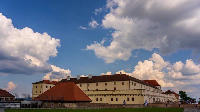 Time-lapse footage of old castle Spilberk in Brno, Czech Republic. Old buildings and city landmarks with dramatic clouds passing over.