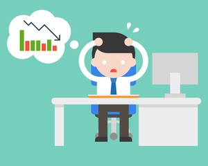 exhausted businessman stress and paranoid at office because bad turnover, flat design