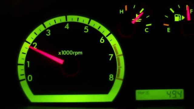 Tachometer movement as vehicle accelerates rapidly.