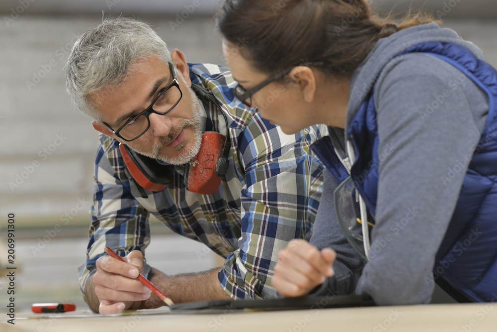 Canvas Prints wood industry technicians working together on project