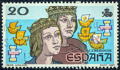 Obraz premium V centenary of the discovery of America, with the images of Catholic Monarchs