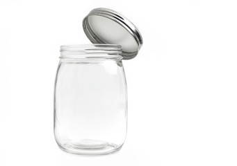 Fat shape glass bottle with opened lid