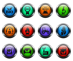 bio fuel vector icons on color glass buttons