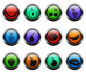 fruits vector icons on color glass buttons