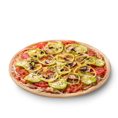 Mushroom pizza vegetarian on white background isolated