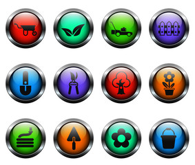 landscape design vector icons on color glass buttons