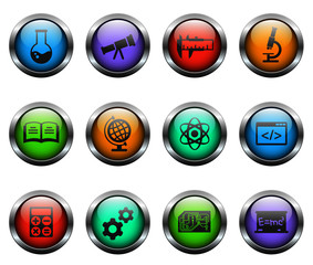 sciences vector icons on color glass buttons