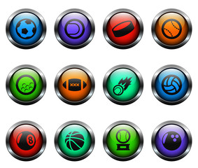 sport balls vector icons on color glass buttons