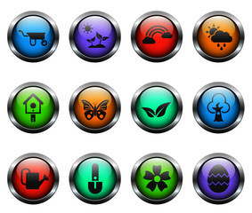 spring vector icons on color glass buttons