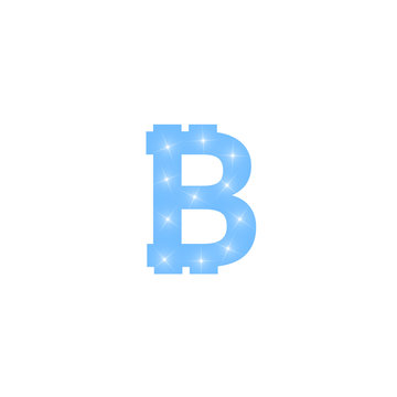 Digital bitcoins symbol with light effect on transparent backgraund.