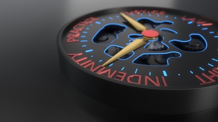 Compensation and litigation background compass concept, 3d rendering