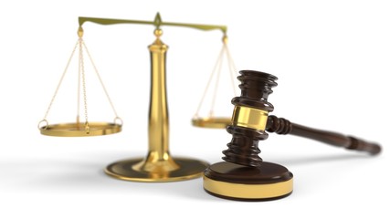 Justice concept court gavel and scales, 3d rendering