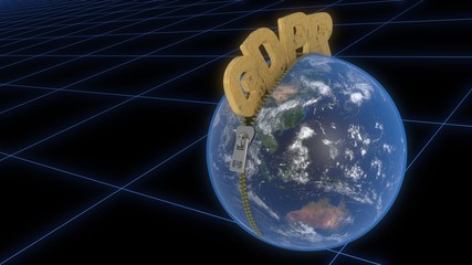 GDPR is leaving the zipper through the world, 3d rendering
