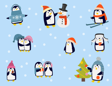 Penguin christmas vector illustration character cartoon funny cute animal antarctica polar beak pole winter bird.