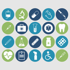 Medical concept background. Icons of medical equipment, diagnostics and medicine. Abstract medicine background.  Illustration.