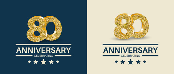 80th Anniversary celebrating cards template. Vector illustration.