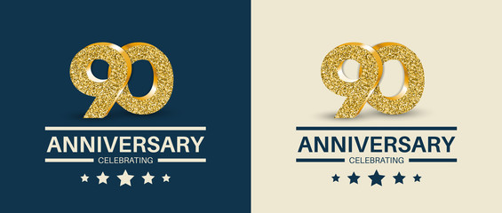90th Anniversary celebrating cards template. Vector illustration.