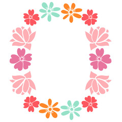 Cute round floral frame with flowers, succulents isolated on white background. Vector illustration.