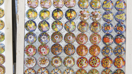 View of a closeup souvenirs shop in the baroque town of  Noto in the province of Syracuse in Sicily, Italy