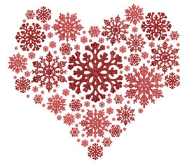 red heart shape from snowflakes on white