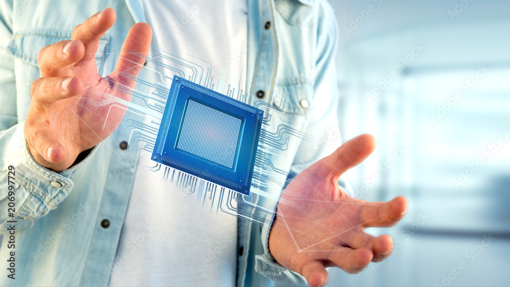 Poster processor chip and network connection - 3d render