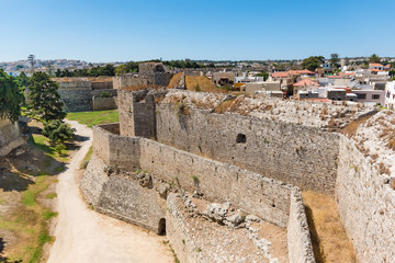 View of city walls next to Grand master palace (Rhodes, Greece)