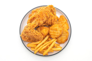 fried chicken with french fries and nuggets meal (junk food and unhealthy food)