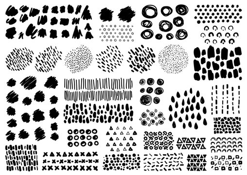 Vector set hand drawn scribbles with brush strokes
