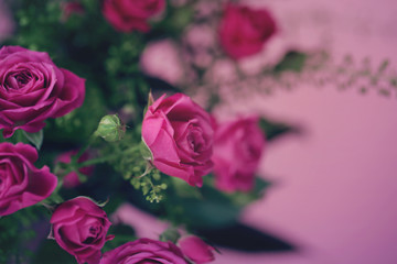 Bouquet of flowers with roses and other plants close up