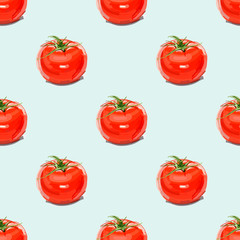 Tomato seamless pattern. Vector background with red tomato