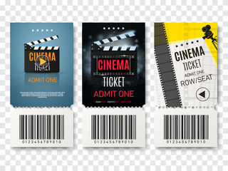 Collection of different cinema tickets. Vector illustration.