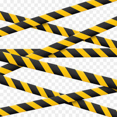 3d Caution lines isolated. Realistic warning tapes. Danger signs. Vector illustration isolated on checkered background.