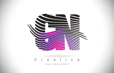 CN C N Zebra Texture Letter Logo Design With Creative Lines and Swosh in Purple Magenta Color.