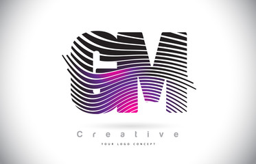 GM G M Zebra Texture Letter Logo Design With Creative Lines and Swosh in Purple Magenta Color.