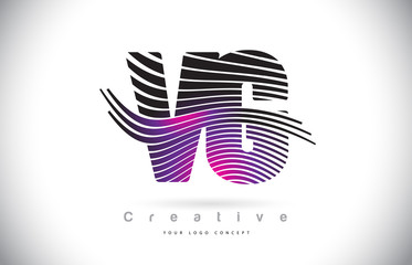 VG V G Zebra Texture Letter Logo Design With Creative Lines and Swosh in Purple Magenta Color.