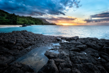 Kauapea (Secret) Beach During Sunset, Kauai, Hawaii