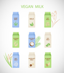 Plant based milk vector flat icon set