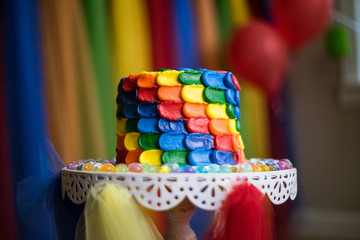 Fototapeta na wymiar Rainbow Birthday Cake with Icing